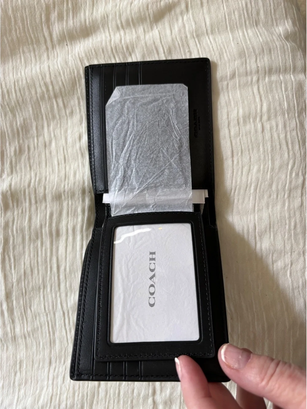 New Coach Men’s Black Signature Embossed Leather 3-in-1 Wallet Removable ID Case
